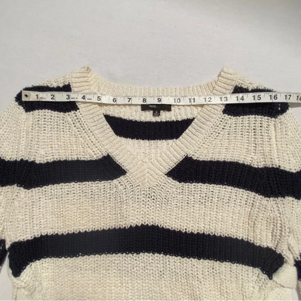 Fate Black White Striped Lace Up Coastal Knit Sweater Size S